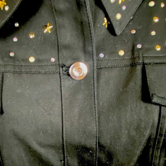 NEW Quacker Factory black jean jacket size 2X bling sequins stars rhinestones - Picture 5 of 8